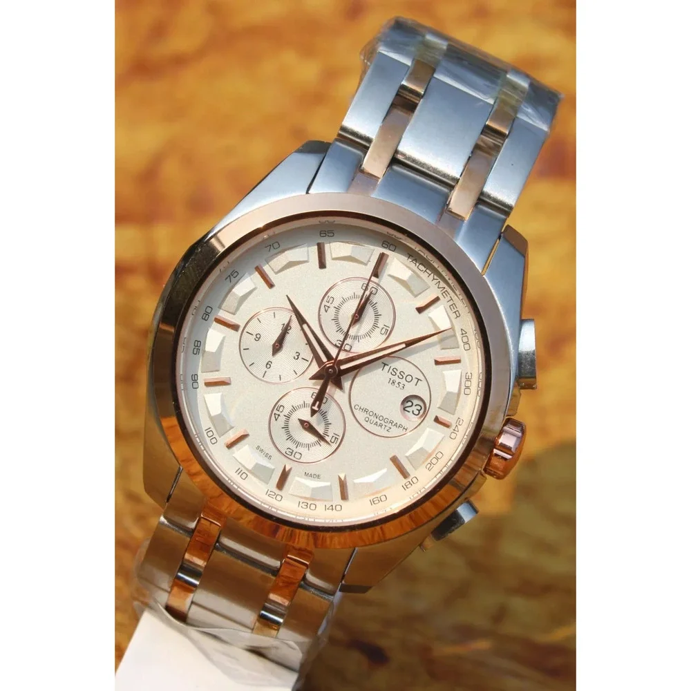 Tissot Two Tone Couturier Tachymeter Swiss Chronograph Men's Black Dial Watch